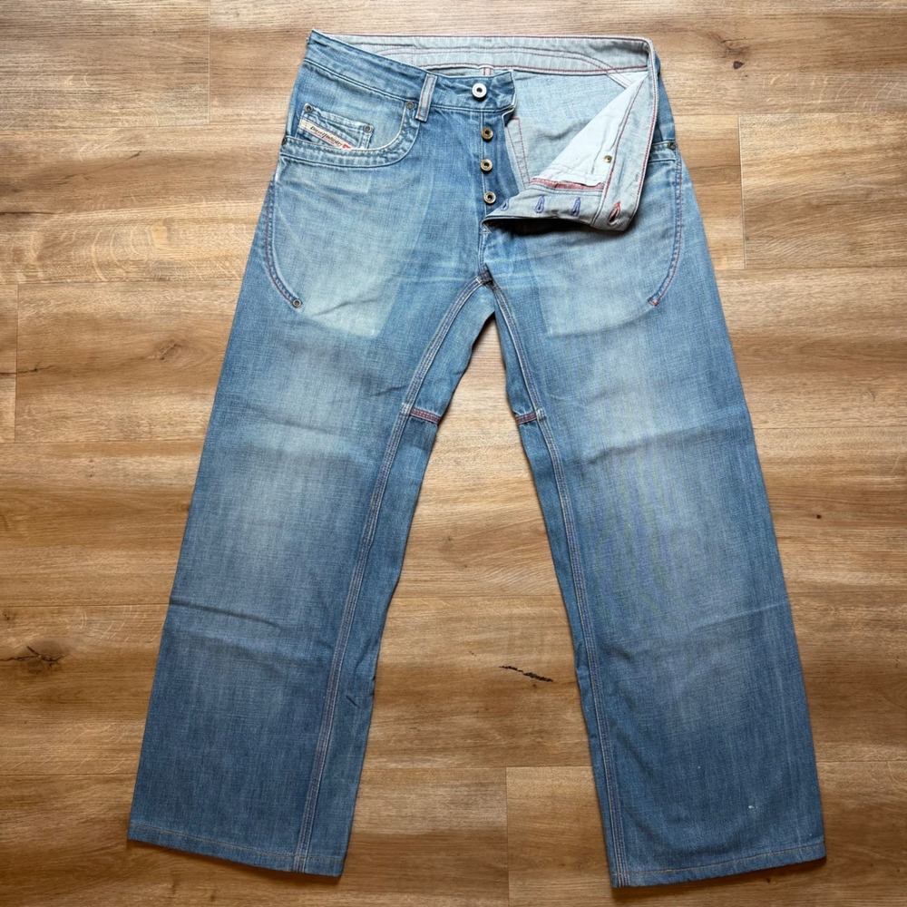 Diesel Rumbum Jeans Mens 29x28 Blue Relaxed Baggy Leg Button Fly Light Wash Y2K